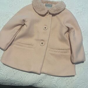 Tahari Girls Blush Pink Faux-Fur Collar Pea Coat Sz 12M